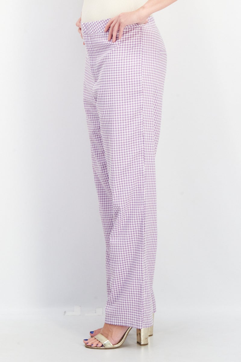 NA-KD Women Regular Fit Checkered Culotte Pants, Purple - Image 2